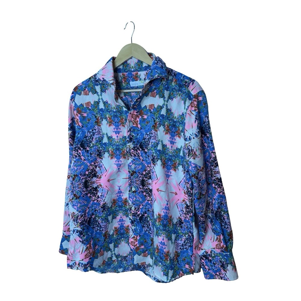 Seaplane Men's medium Hawaiian Shirt multi Floral Button Down 100% Cotton